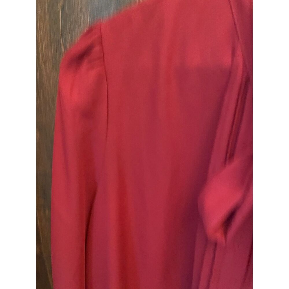 Portofino Bow Tie Neck Blouse Women's M Burgundy Satin Long Sleeve Office Top - Picture 4 of 5